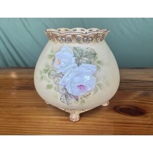 Antique Royal Bayreuth Hand Painted Ivory Artist H Liebold Signed‎ Footed Vase